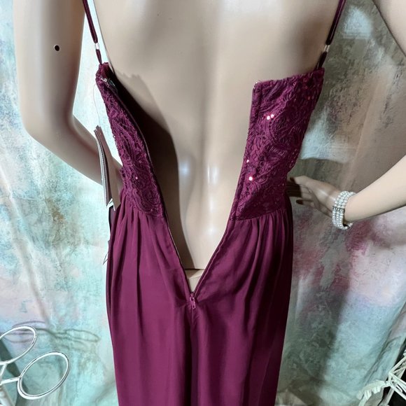 NEW📌Sexy Burgundy Infinity Beaded Cutout Sequin Lace Chiffon Prom Gown - Picture 9 of 15